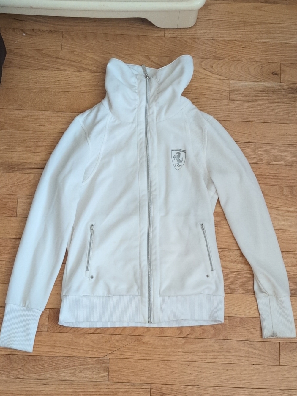 Ferrari Women's White Full-Zip High-Collar Jacket